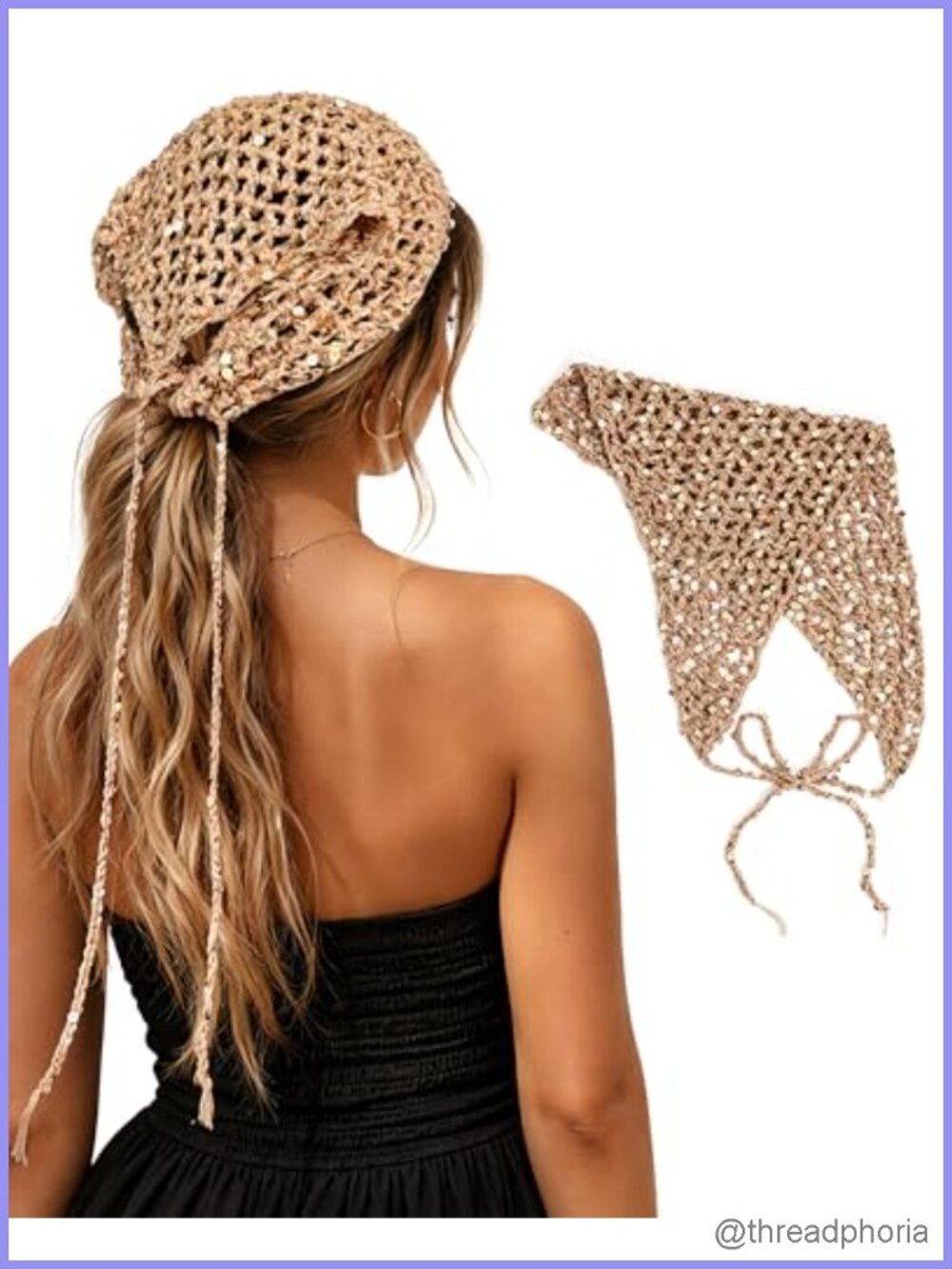 Sequin Crochet Triangle Head Scarf Bandana Beach Wrap